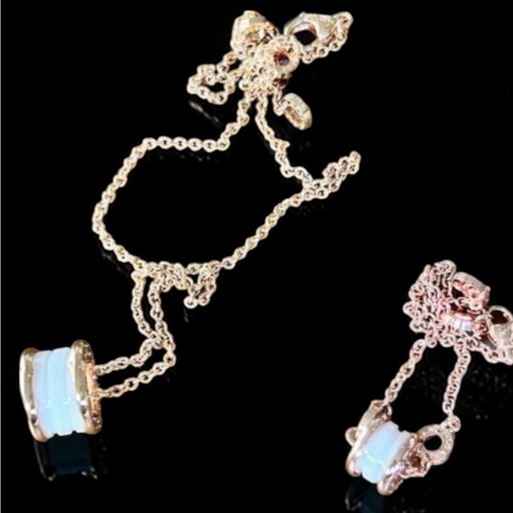 Spin Ring And Bracelet Set Rose Gold Plated Sterling Silver White Enamel